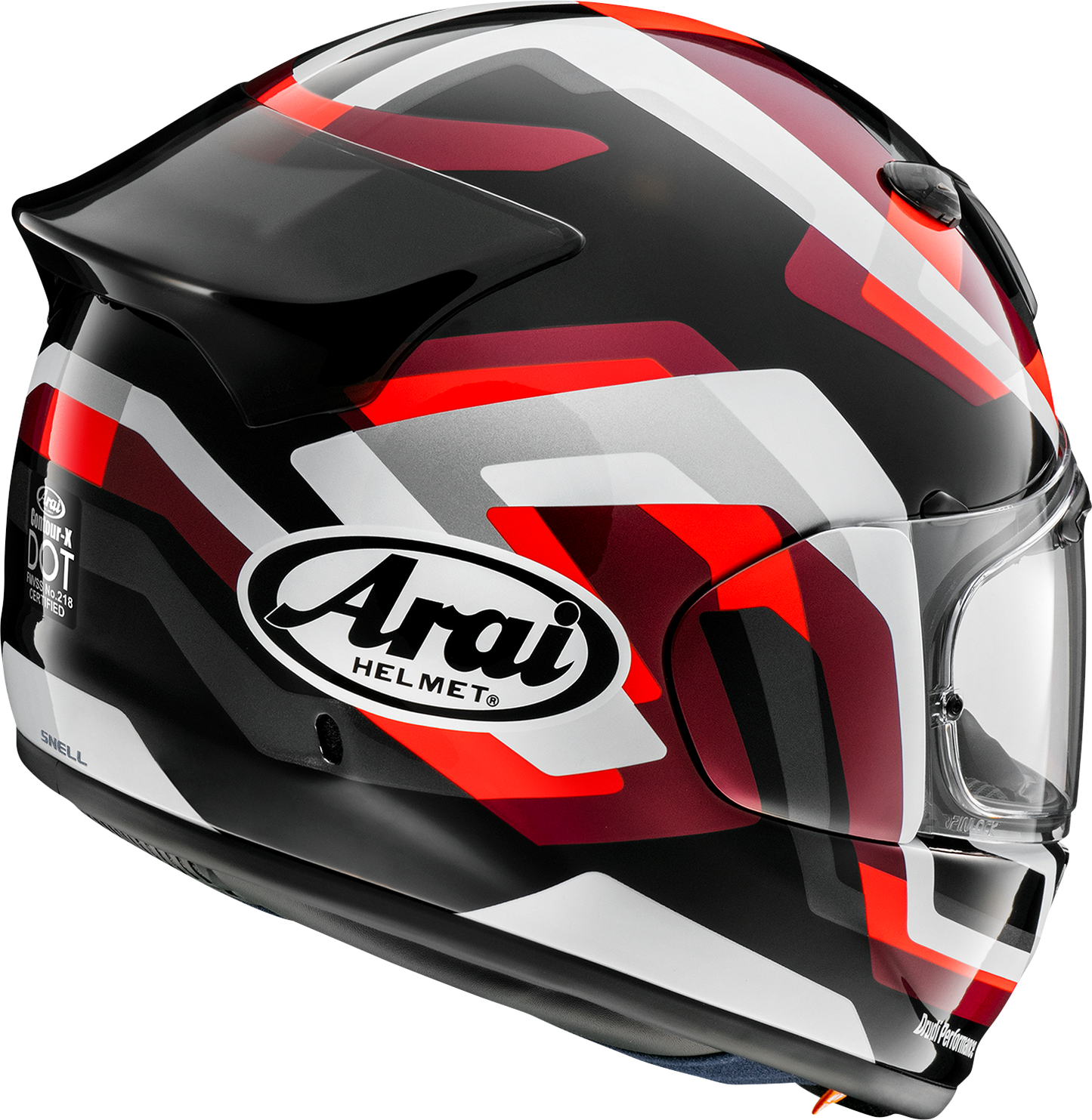 Arai Helmets Contour-X motorcycle helmet in Snake Red color, large size, featuring aerodynamic design and secure chin strap.