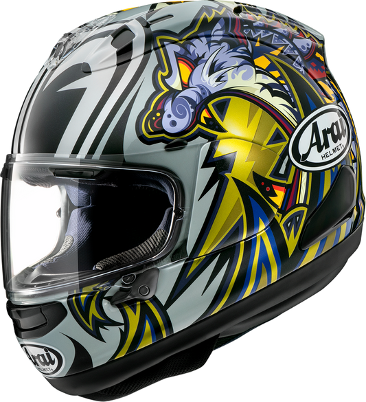 Arai Corsair-X Nakasuga 4 helmet in XS with VAS shield mechanism and advanced safety features, shown from a side angle.