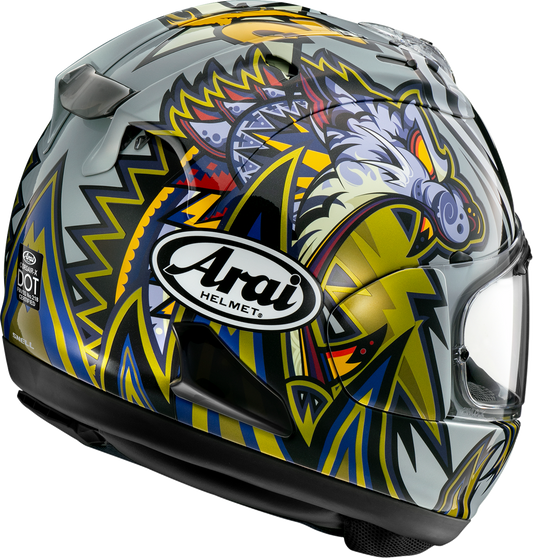 Arai Corsair-X Nakasuga 4 helmet in XS with VAS shield mechanism and advanced safety features, shown from the front.