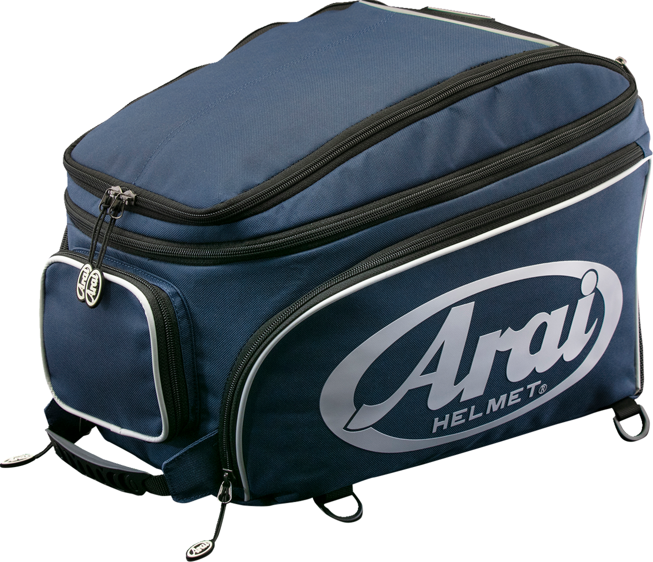 Blue ARAI HELMETS helmet bag for large helmets, protective gear storage with sturdy design and zipper closure.