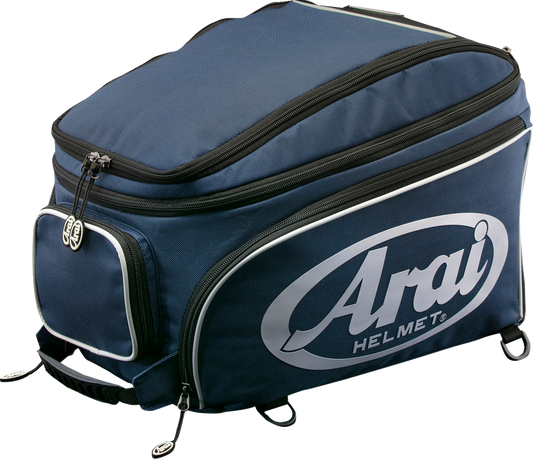 Blue ARAI HELMETS helmet bag for large helmets, protective gear storage with sturdy design and zipper closure.