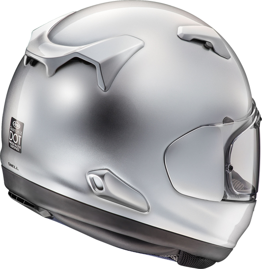 Arai Helmets Quantum-X motorcycle helmet in aluminum silver, large size, with sleek aerodynamic design and clear visor.