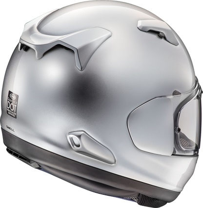 ARAi Helmets Quantum-X helmet in aluminum silver, medium size, featuring sleek design and secure fit.