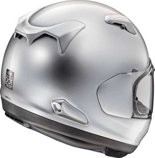 Arai Helmets Quantum-X motorcycle helmet in aluminum silver with VAS shield system and enhanced safety features, size 2XL.