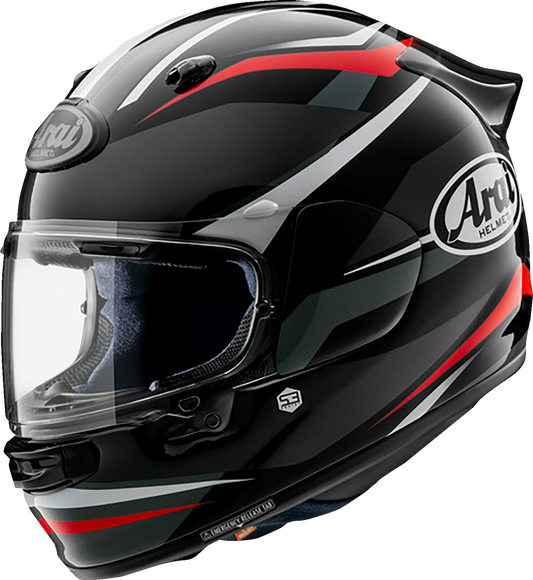 Black ARAI Helmets Quantum-X Ray motorcycle helmet in medium size with aerodynamic design and clear visor.