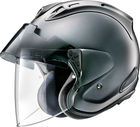 Arai Helmets Ram-X helmet in gun metallic frost finish, XS size, with sleek aerodynamic design and clear visor.