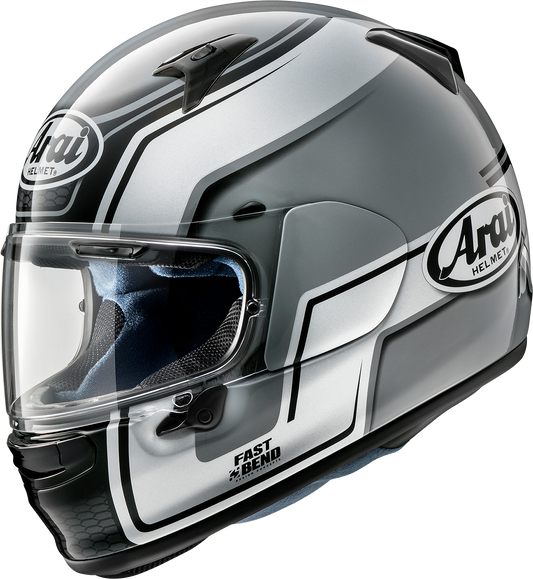 Silver ARAI Helmets Regent-X 2XL with bend design and variable axis shield system, shown from a side angle.