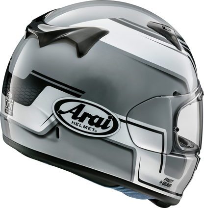 Silver ARAI Helmets Regent-X 2XL with Variable Axis Shield System, featuring a sleek design and adjustable visor for motorcycle riding.