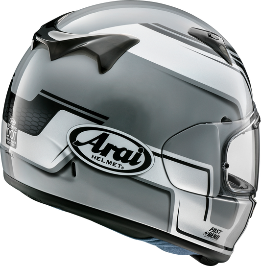 Silver ARAI Helmets Regent-X 2XL with Variable Axis Shield System, featuring a sleek design and adjustable visor for motorcycle riding.