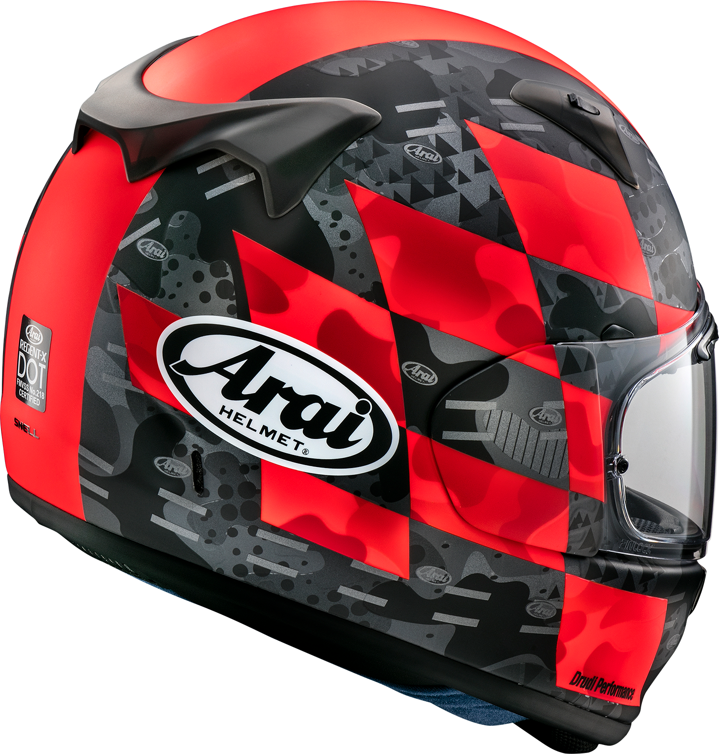 ARAI Helmets Regent-X helmet with VAS Shield System in Red Frost, 2XL size, featuring sleek design and advanced safety features.