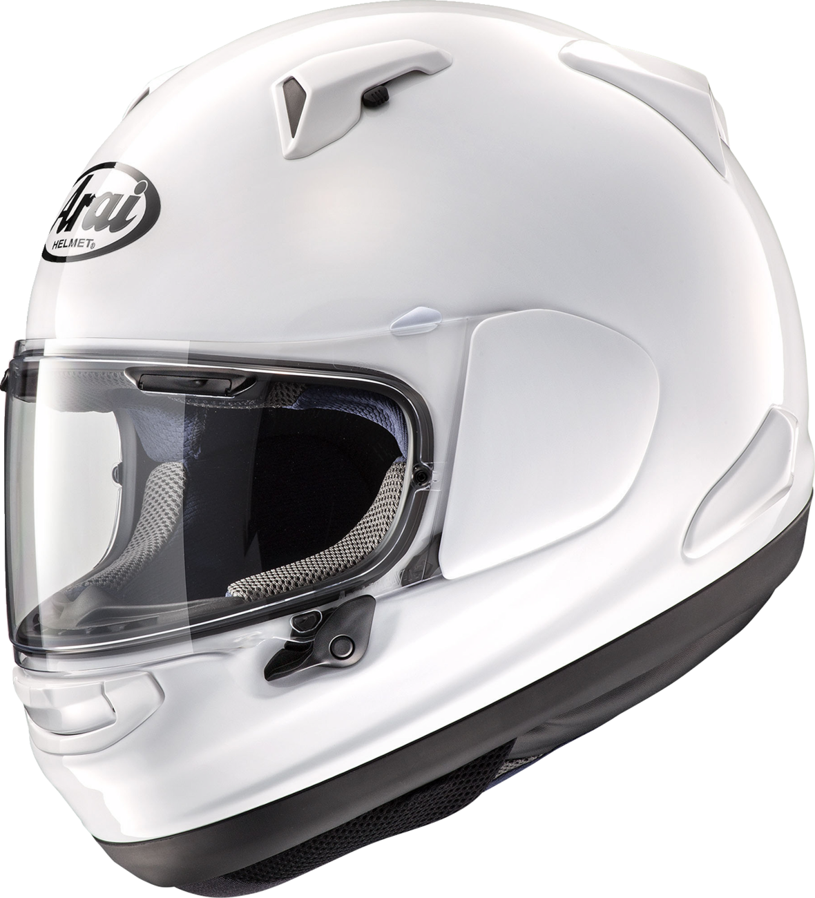 Arai Signet-X Diamond White motorcycle helmet with VAS shield, small size, featuring a sleek design for narrower head shapes.