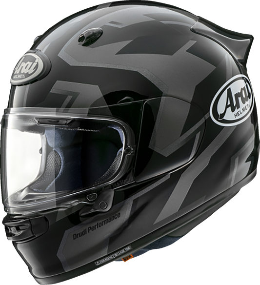 Arai Signet-X Robotik Black motorcycle helmet in medium size, featuring a sleek black design with clear visor and ventilation vents.