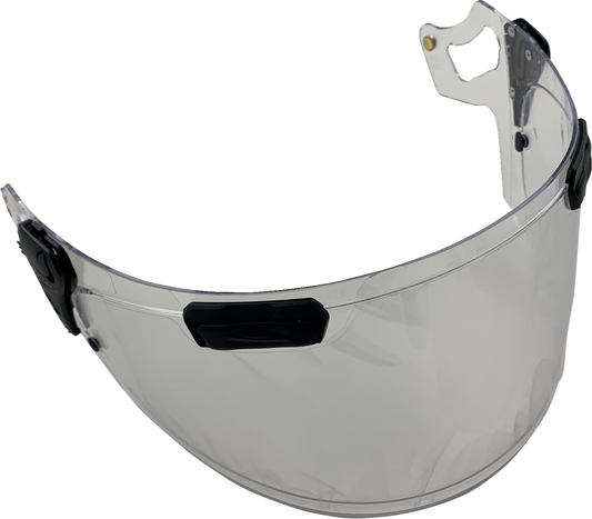 Clear shield for ARAI Helmets VAS-V model, Proshade ready, with a transparent visor and secure mounting details.