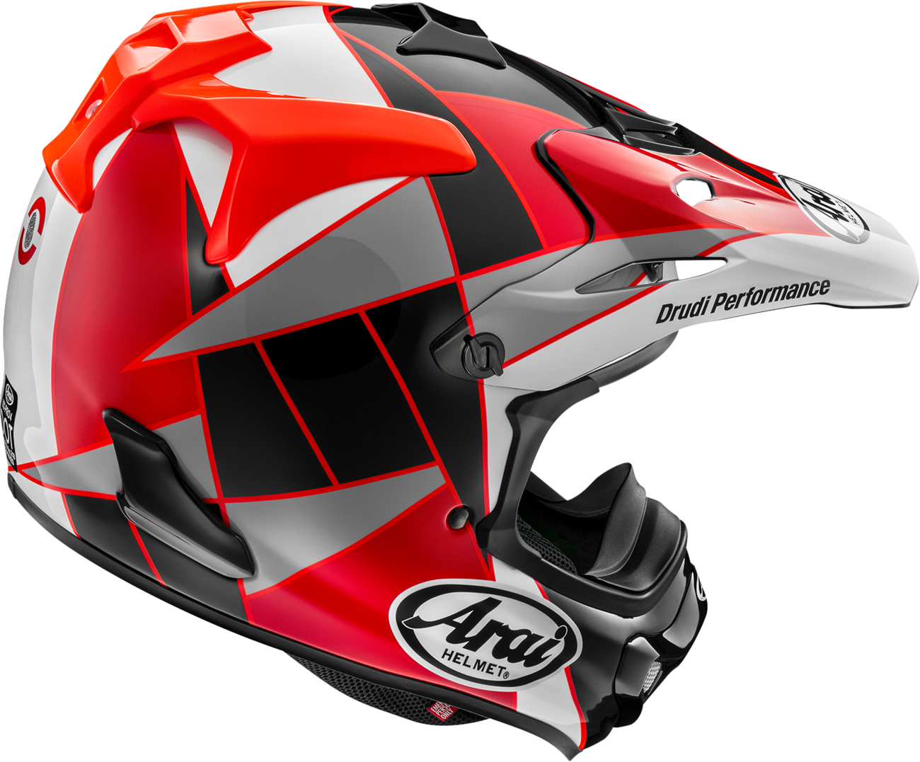 Arai Helmets VX-Pro4 Fragment Red motorcycle helmet with XS size, featuring a sleek red design and aerodynamic shape.