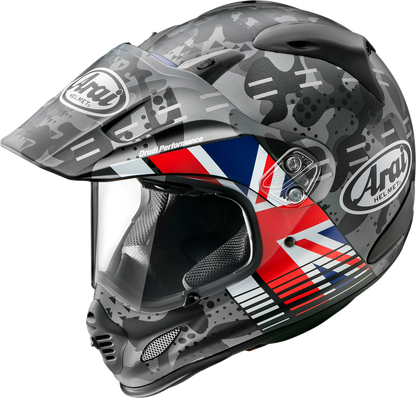 ARAi XD-4 helmet cover in UK Frost color, size XS, designed for ARAI helmets, with detailed fabric texture and branding visible.