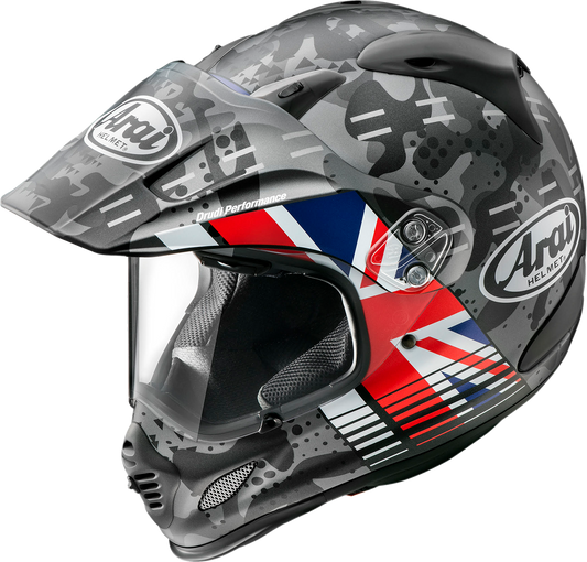 ARAi XD-4 helmet cover in UK Frost color, size XS, designed for ARAI helmets, with detailed fabric texture and branding visible.