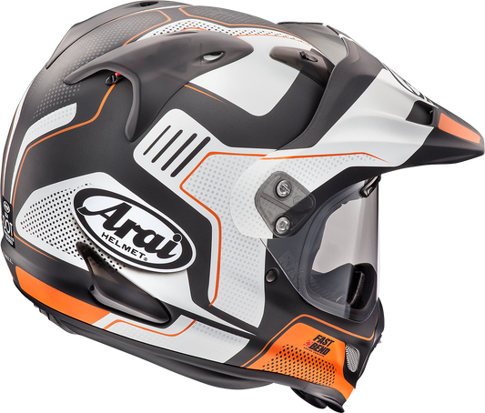 ARAI XD-4 helmet in Vision Orange Frost color, size XS, featuring aerodynamic design and clear visor, brand logo visible.