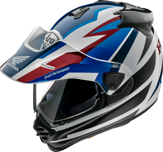 Blue ARAI XD-5 Africa Twin motorcycle helmet in medium size, featuring a sleek design and secure fit.