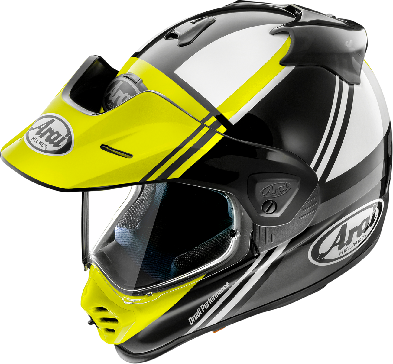 ARAI HELMETS XD-5 helmet in cosmic fluorescent yellow, small size, with sleek aerodynamic design and vibrant safety color.