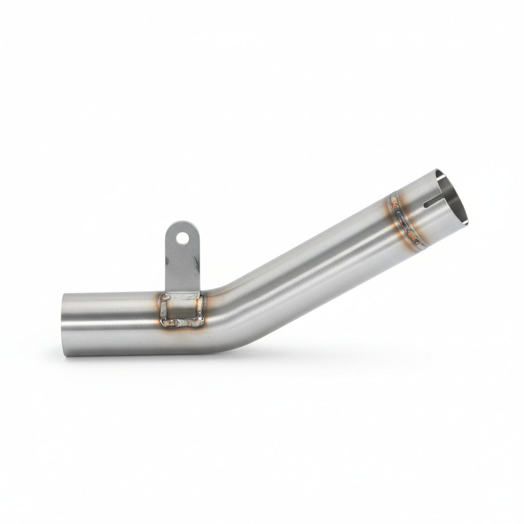 Stainless steel central link pipe for Kawasaki Zx-6r/636 2019-2025, compatible with Arrow silencers, by Bill's Exhausts.