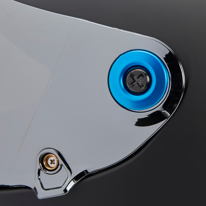 Black screw and blue baseplate hardware kit for helmets, compatible with BILTWELL Gen 2 helmets by Bill's Exhausts.
