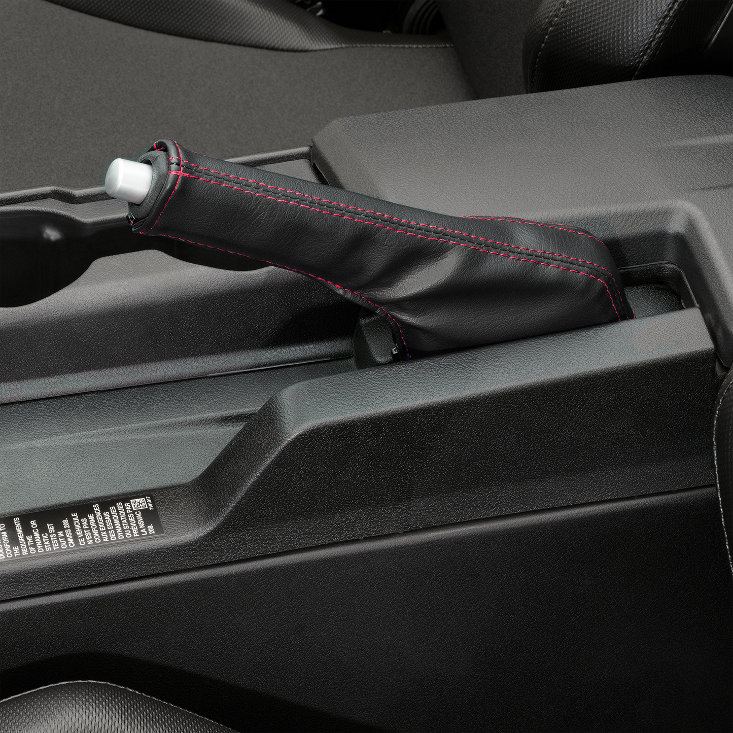 Bill's Exhausts SHOW CHROME E-Brake Cover for Slingshot with red stitching, engine accessory, durable chrome finish.