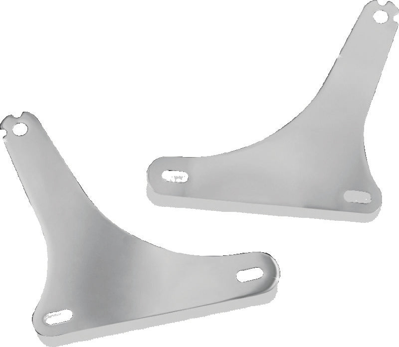Kuryakyn fixed mounts for multi-purpose backrest in chrome, shown installed on a motorcycle seat for secure support and style.