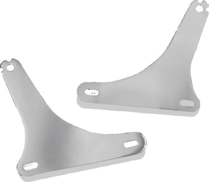 Kuryakyn fixed mounts for multi-purpose backrest in chrome, shown installed on a motorcycle seat for secure support and style.