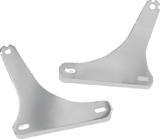 Kuryakyn fixed mounts for multi-purpose backrest in chrome, shown installed on a motorcycle seat for secure support and style.