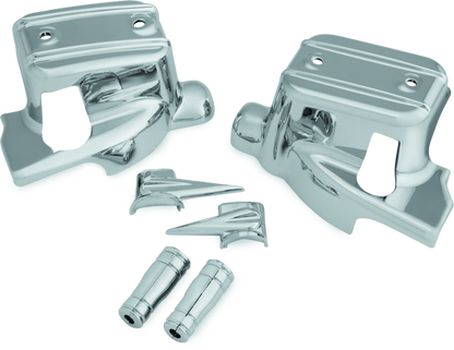 Kuryakyn chrome brake and clutch control covers for Harley Davidson Touring models, featuring sleek chrome finish and ergonomic design.