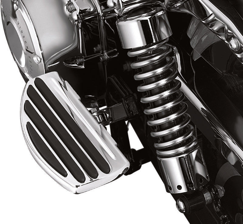 Chrome Kuryakyn ISO Passenger Boards for Harley and Metric bikes, featuring sturdy design and comfortable foot support.