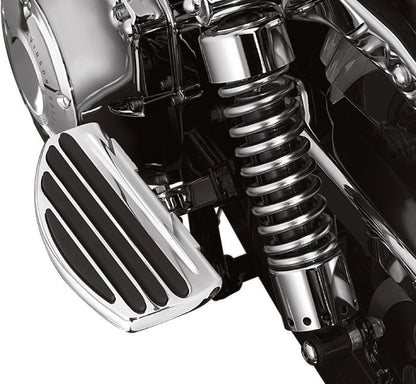 Chrome Kuryakyn ISO Passenger Boards for Harley and Metric bikes, featuring sturdy design and comfortable foot support.
