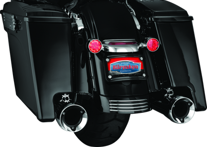 Kuryakyn curved license plate mount for Harley-Davidson Street Glide and Road Glide, black metal with mounting hardware