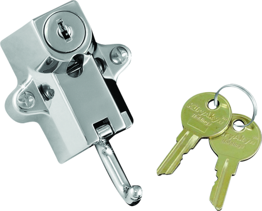 Chrome Kuryakyn universal helmet lock for 7/8 to 1 1/4 inch mounts, secure helmet storage for motorcycle helmets