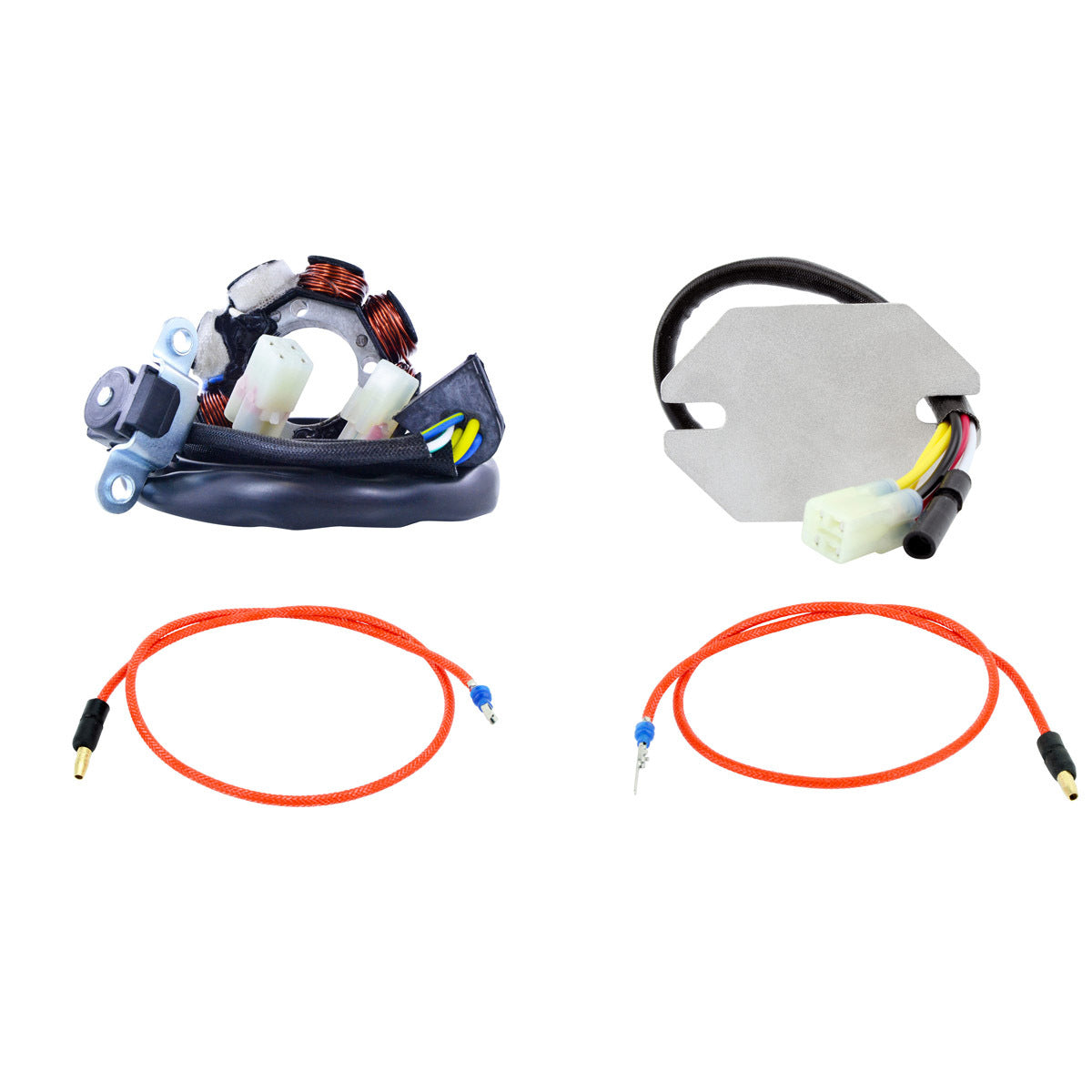 RM STATOR RMS900-104238 40W AC/DC lighting kit with regulator and pickup, featuring a stator and wiring components for motor lighting.