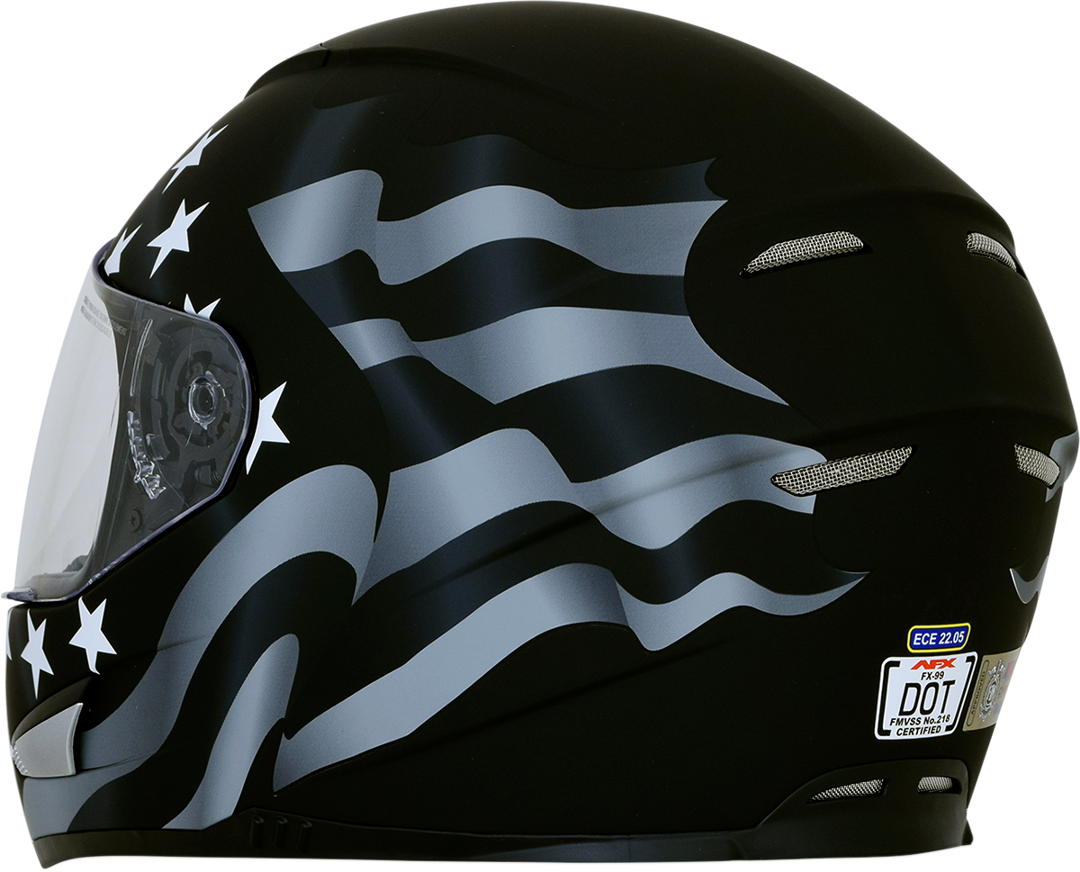Bill's Exhausts AFX FX-99 helmet with stealth finish and flag design, large size, featuring a sleek motorcycle helmet style.