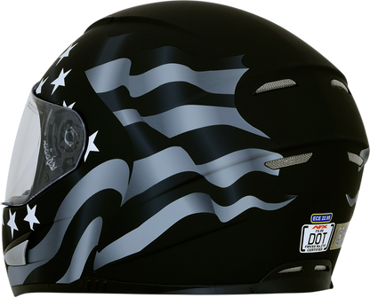 Bill's Exhausts AFX FX-99 helmet with stealth finish and flag design, large size, featuring a sleek motorcycle helmet style.