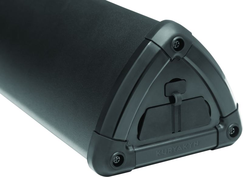 Kuryakyn 14-inch WanderBar portable soundbar mounted on motorcycle handlebars, black audio system for powersports and motorcycle use.