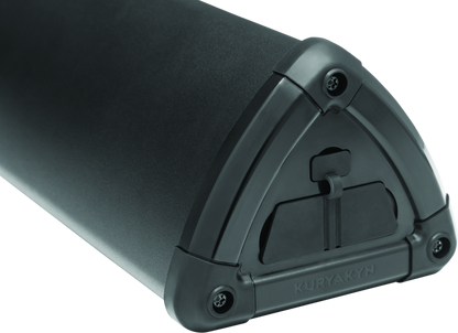 Kuryakyn 14-inch WanderBar portable soundbar mounted on motorcycle handlebars, black audio system for powersports and motorcycle use.