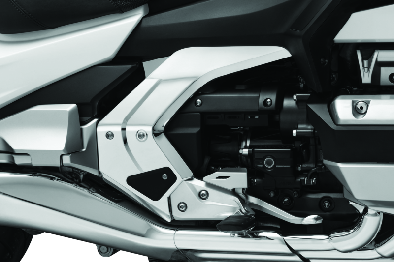 Kuryakyn Omni Frame Covers in chrome for 2018-2020 Honda Gold Wing GL1800 motorcycle, showing sleek chrome finish and detailed design