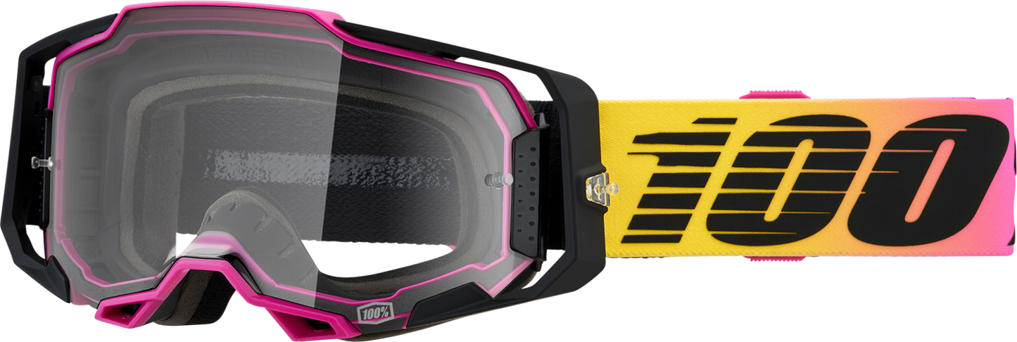 Bill's Exhausts 100% Armega Goggles in clear lens, model 91, with adjustable strap and protective frame for motocross or racing use.