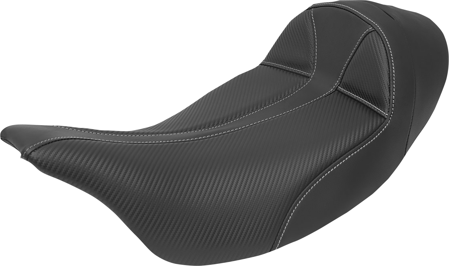 Black SADDLEMEN Dominator Solo Seat with gray stitching, extended reach, stitched design for Harley FL models 2008-2023.