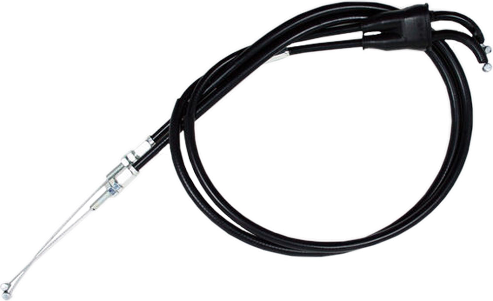 Motion Pro black vinyl throttle cable for motorcycles, part 04-0130, showing the cable with protective black vinyl coating.