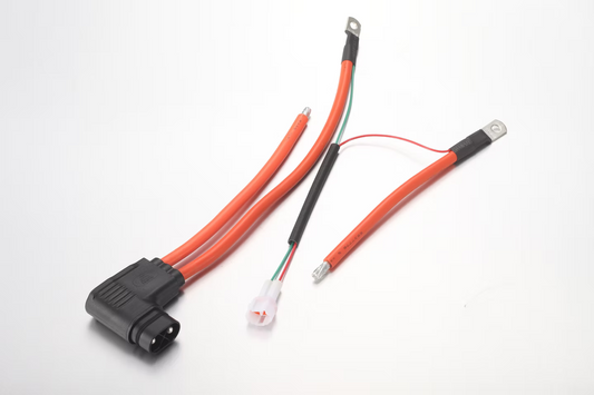 E Ride Pro battery power cable with breaker, featuring heavy-duty wiring and a safety breaker for electric vehicle connections.