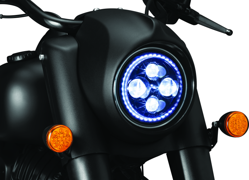 Kuryakyn Orbit Headlight Adapter for Indian Chieftain and Roadmaster motorcycles, showing the black plastic adapter component.