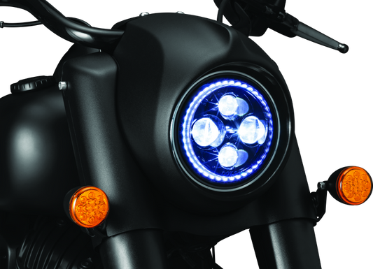 Kuryakyn Orbit Headlight Adapter for Indian Chieftain and Roadmaster motorcycles, showing the black plastic adapter component.