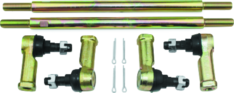 Heavy-duty QuadBoss tie rod assembly upgrade kit for Can-Am Outlander and Renegade models, includes durable metal components.