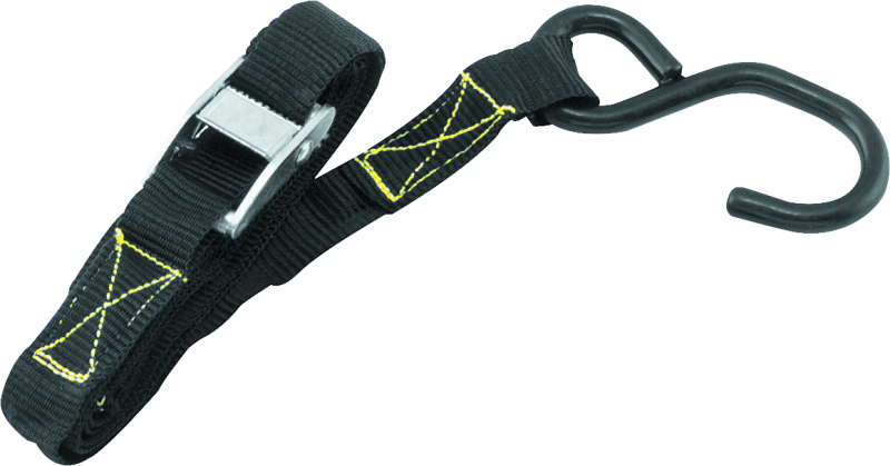 QuadBoss ramp strap replacement for powersports equipment, shown in black with metal hooks for secure fastening.
