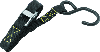 QuadBoss ramp strap replacement for powersports equipment, shown in black with metal hooks for secure fastening.