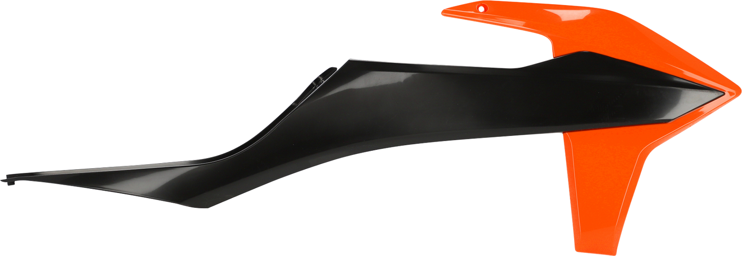 Acerbis radiator shrouds in OEM orange and black for 2016 motorcycle, featuring sleek body design and branding details.
